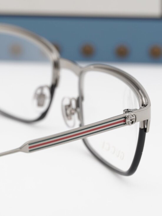 Gucci GG0135O 002 Rectangle Eyeglasses 52mm - Ruthenium / Black main image 7